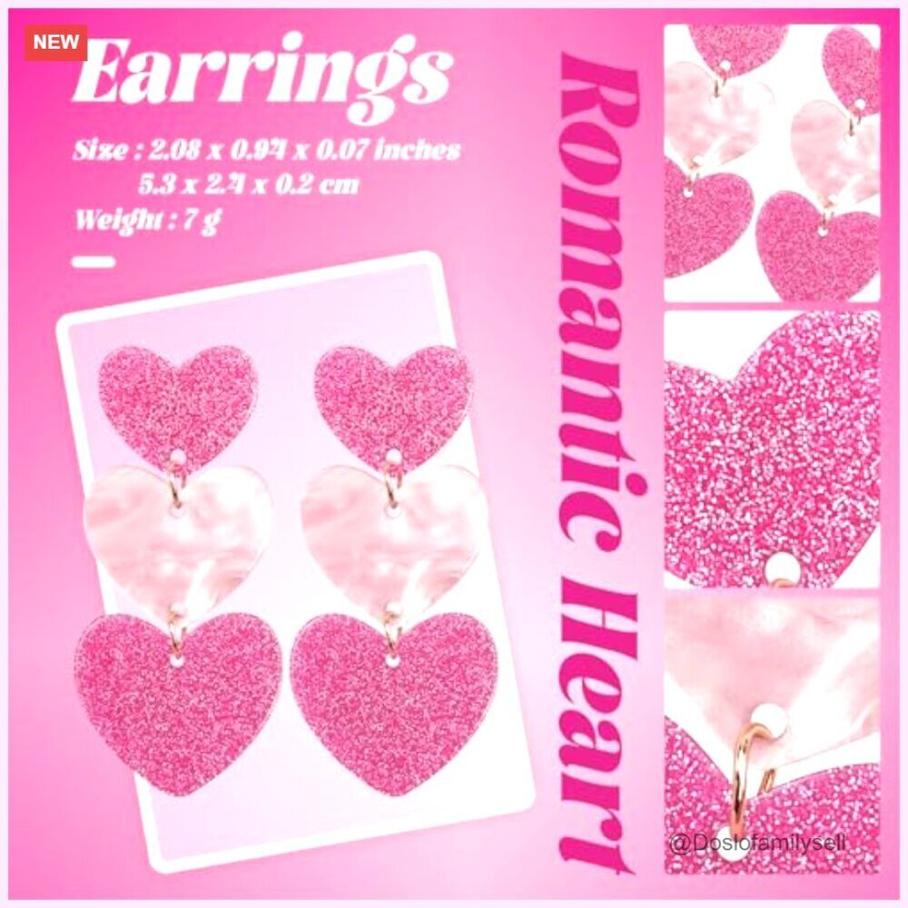 Sparkle Heart Earrings Hypoallergenic Lightweight Romantic Gift Screw Back - Picture 2 of 7